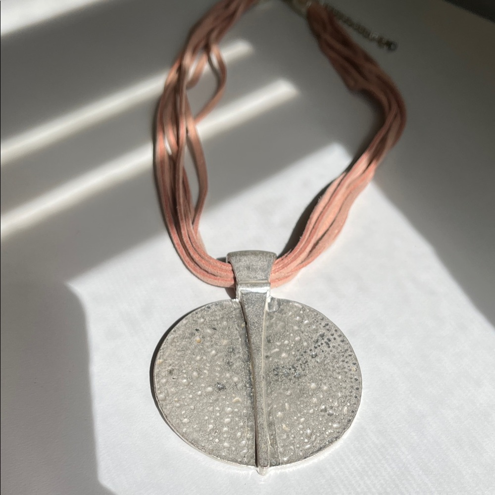 3 for $15 Pink Suede Multi-Strand Necklace with Silver Disc Pendant